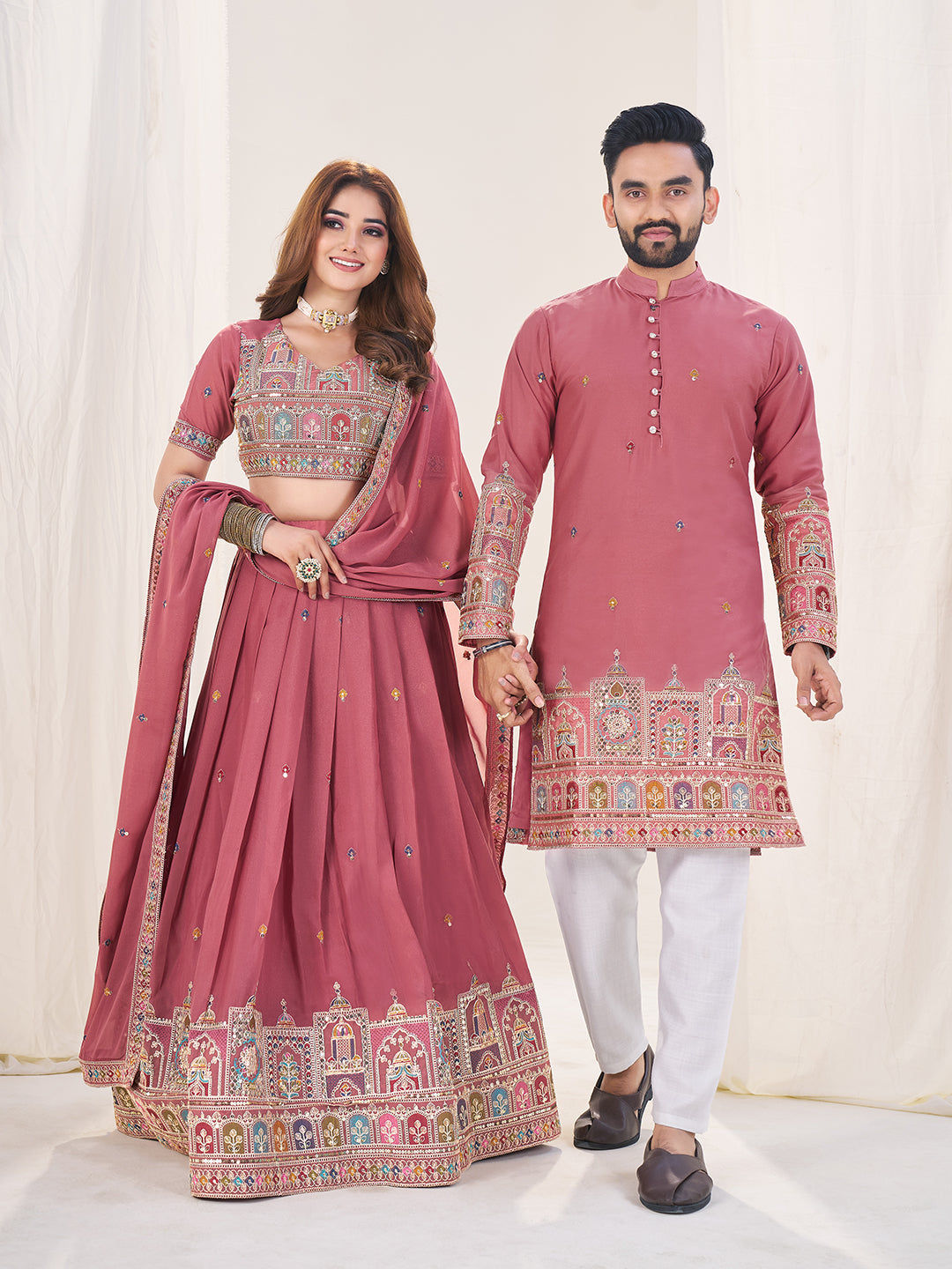 Rang-e-Shyaam Embroidered Lehenga Choli & Matching Men's Kurta Set Combo