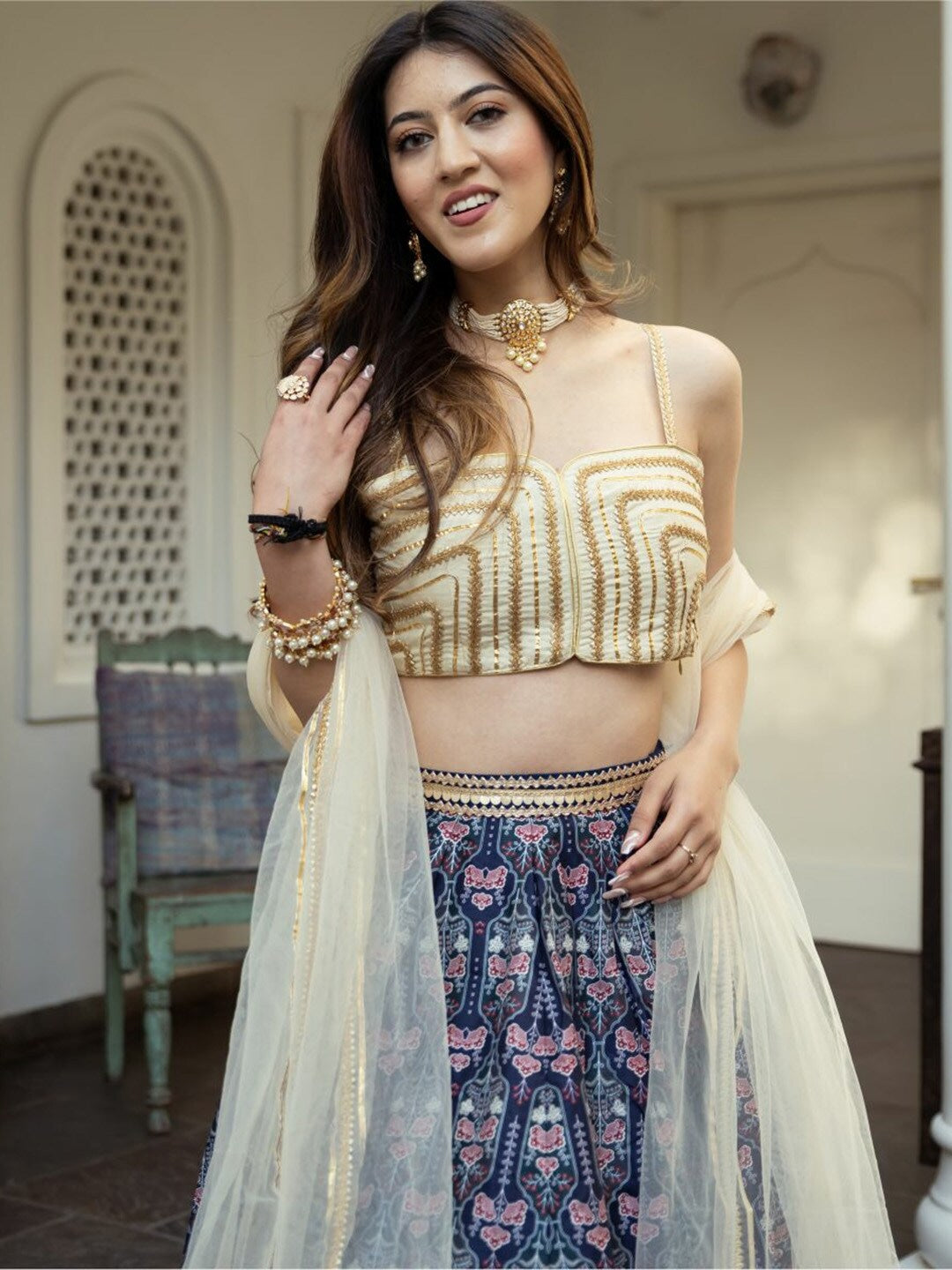 Blue Art Silk Gotta Patti Work Lehengh choli