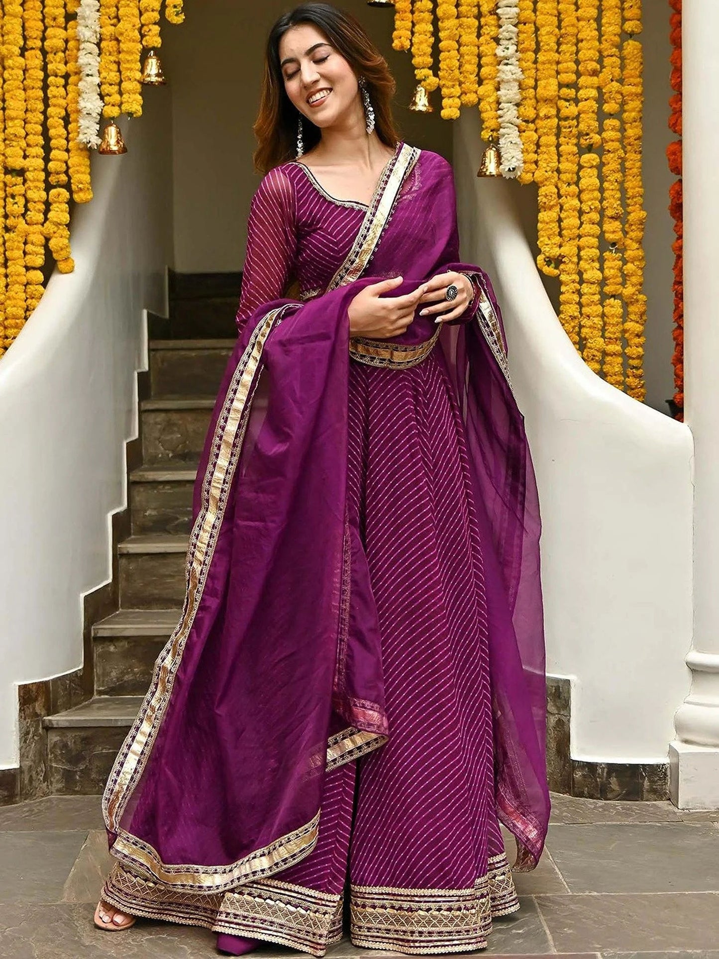 Purple Lehriya Print Zari And Cording Lace work Lehengha Choli