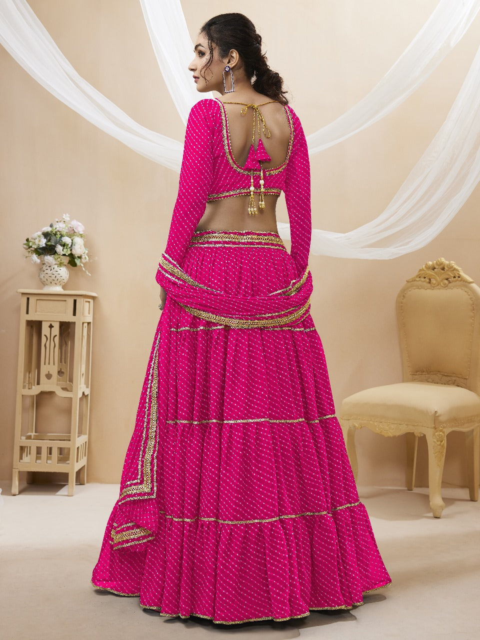 Barbie Pink Georgette Laheriya Print Lehengha Choli