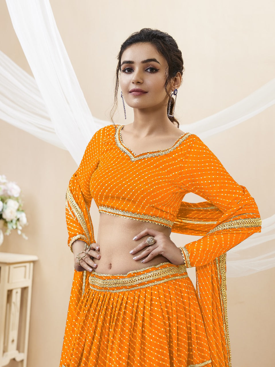 Haldi Special Georgette Laheriya Print Lehengha Choli