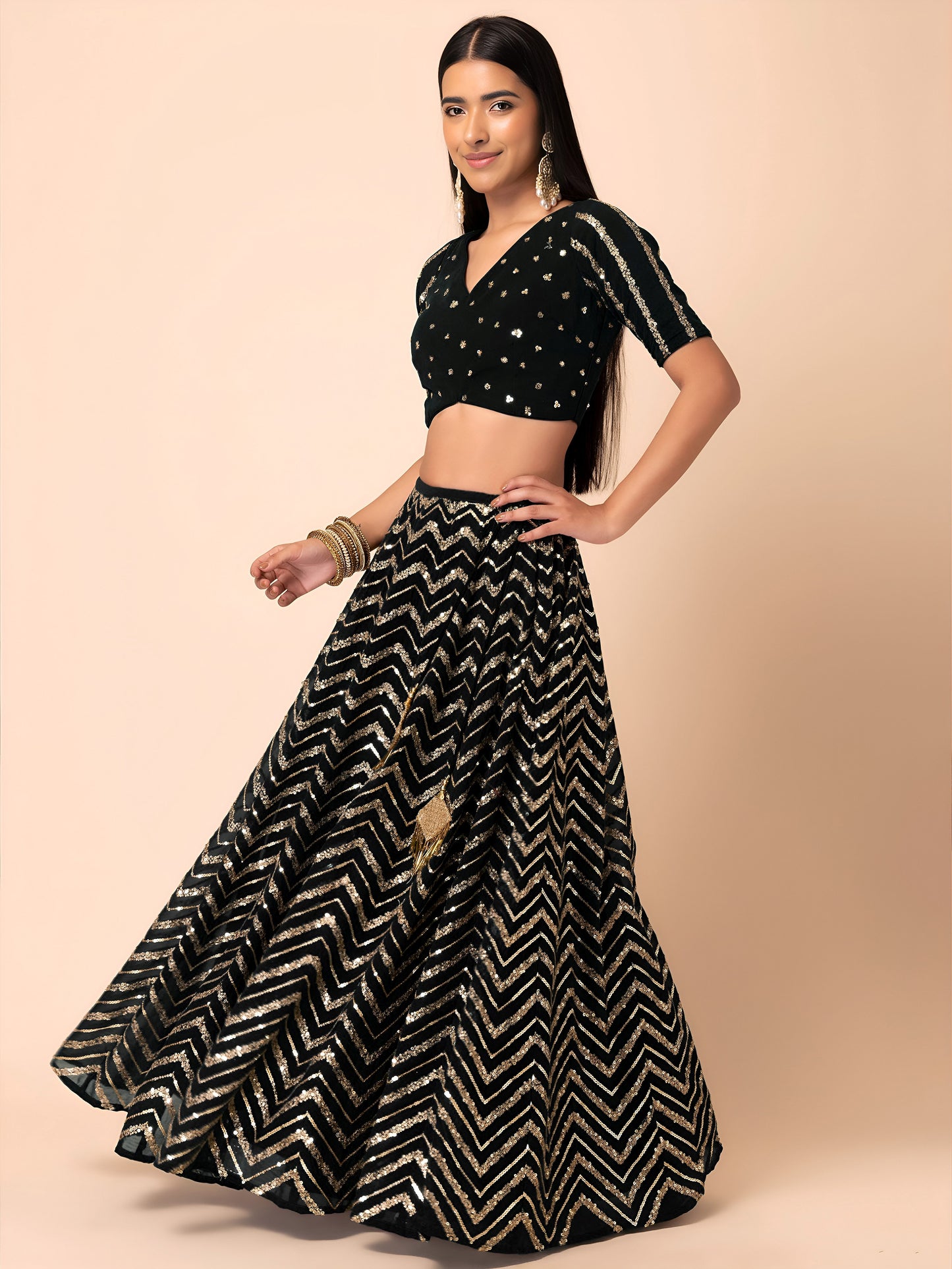 Maheshika Black Georgette Embroidered Lehenga Choli