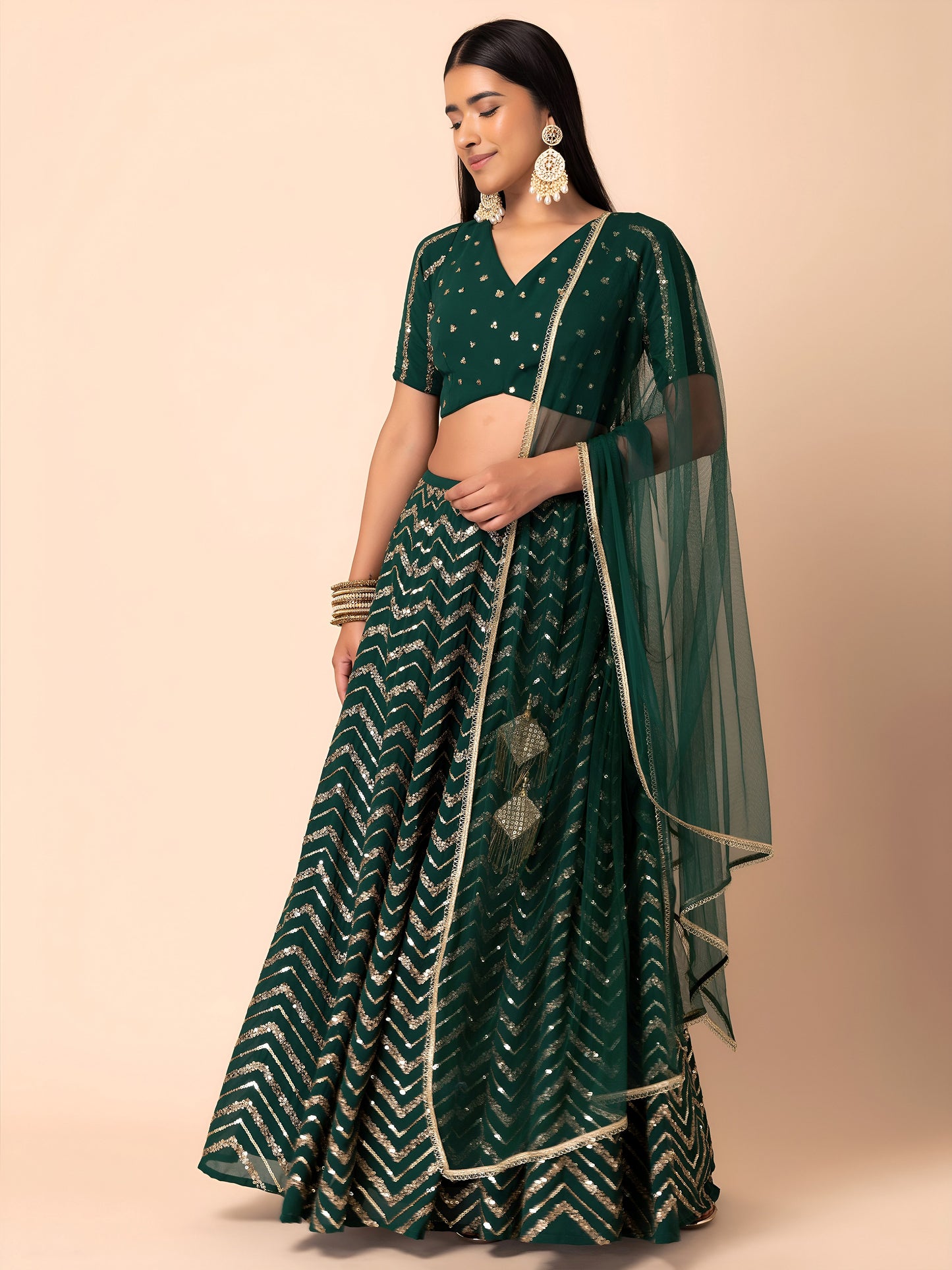 Mokshira Green Georgette Embroidered Lehenga Choli