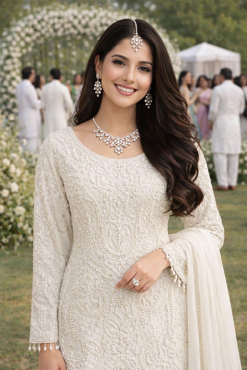 Vaidehi Off White Georgette Designer Embroidered Suit