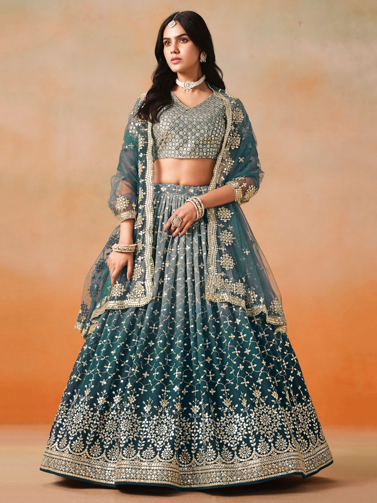 Elegance Georgette Embroidered Lehenga Set ( 11 Colours )
