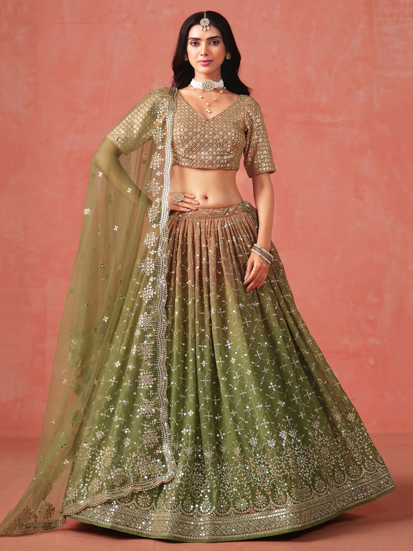 Elegance Georgette Embroidered Lehenga Set ( 11 Colours )