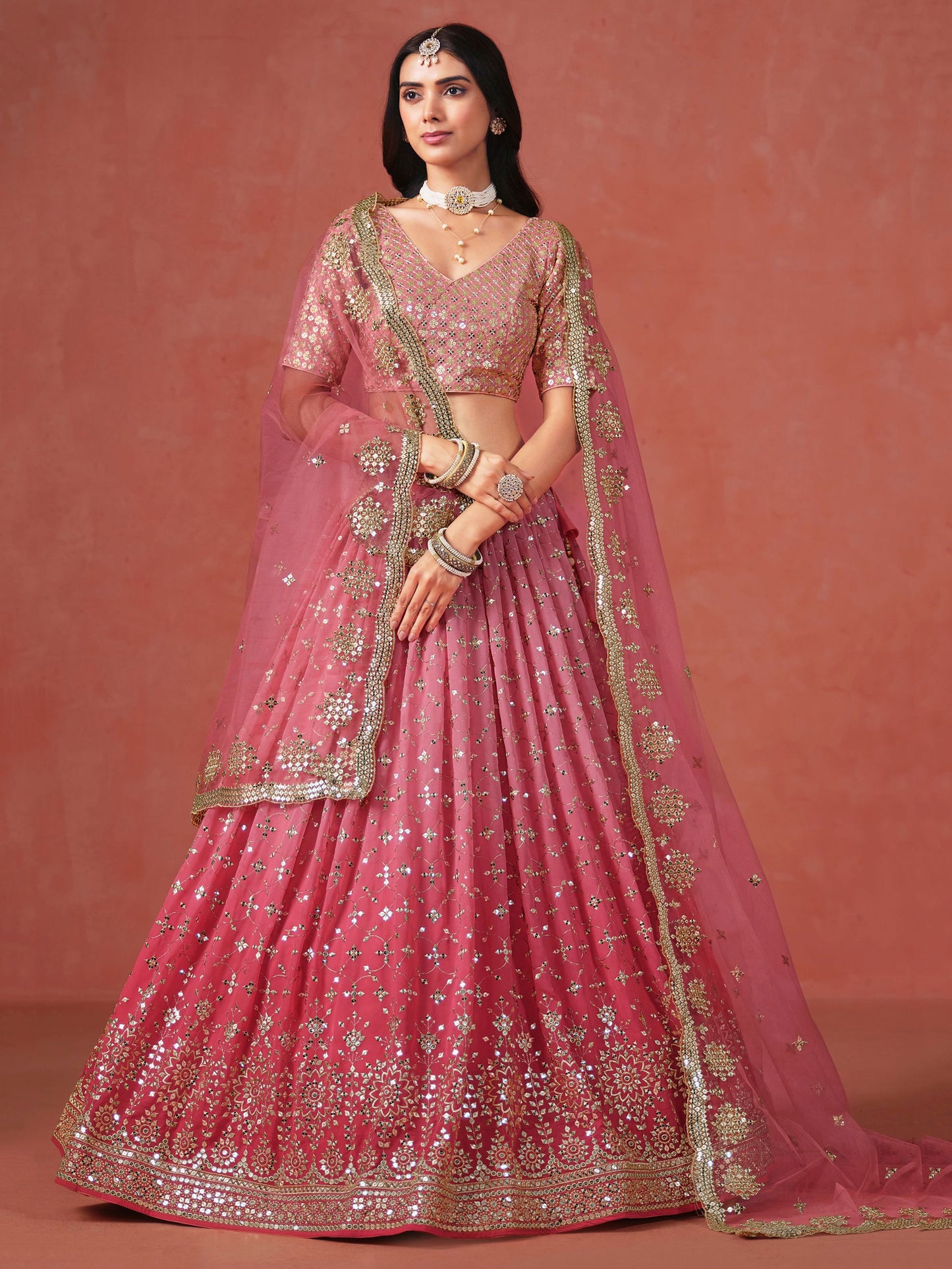 Elegance Georgette Embroidered Lehenga Set ( 11 Colours )