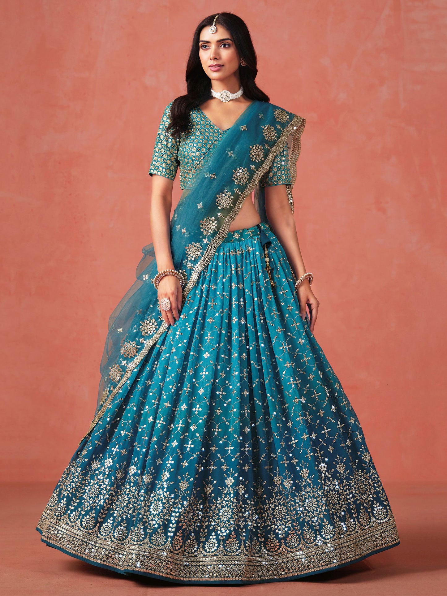 Elegance Georgette Embroidered Lehenga Set ( 11 Colours )