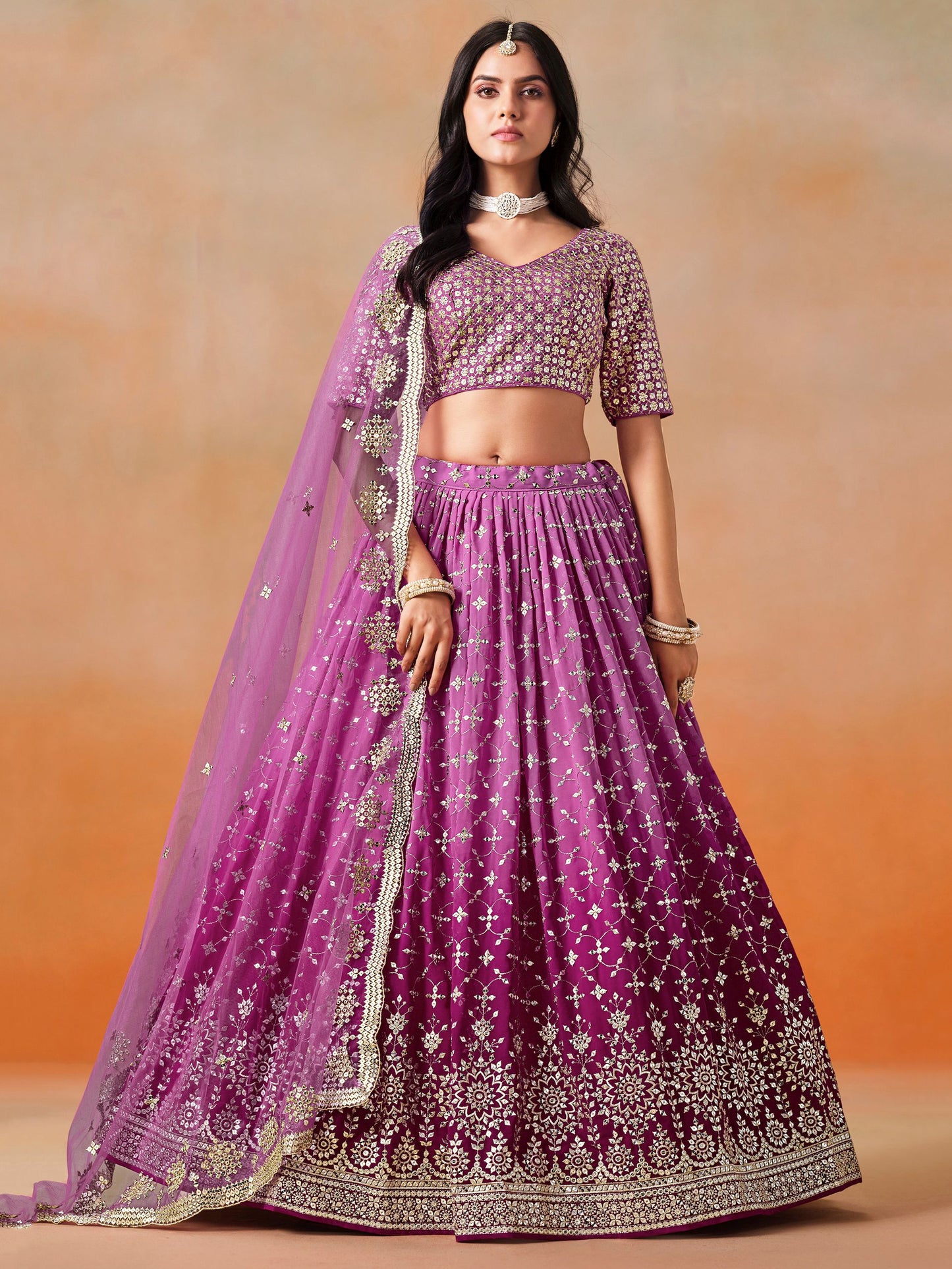 Elegance Georgette Embroidered Lehenga Set ( 11 Colours )