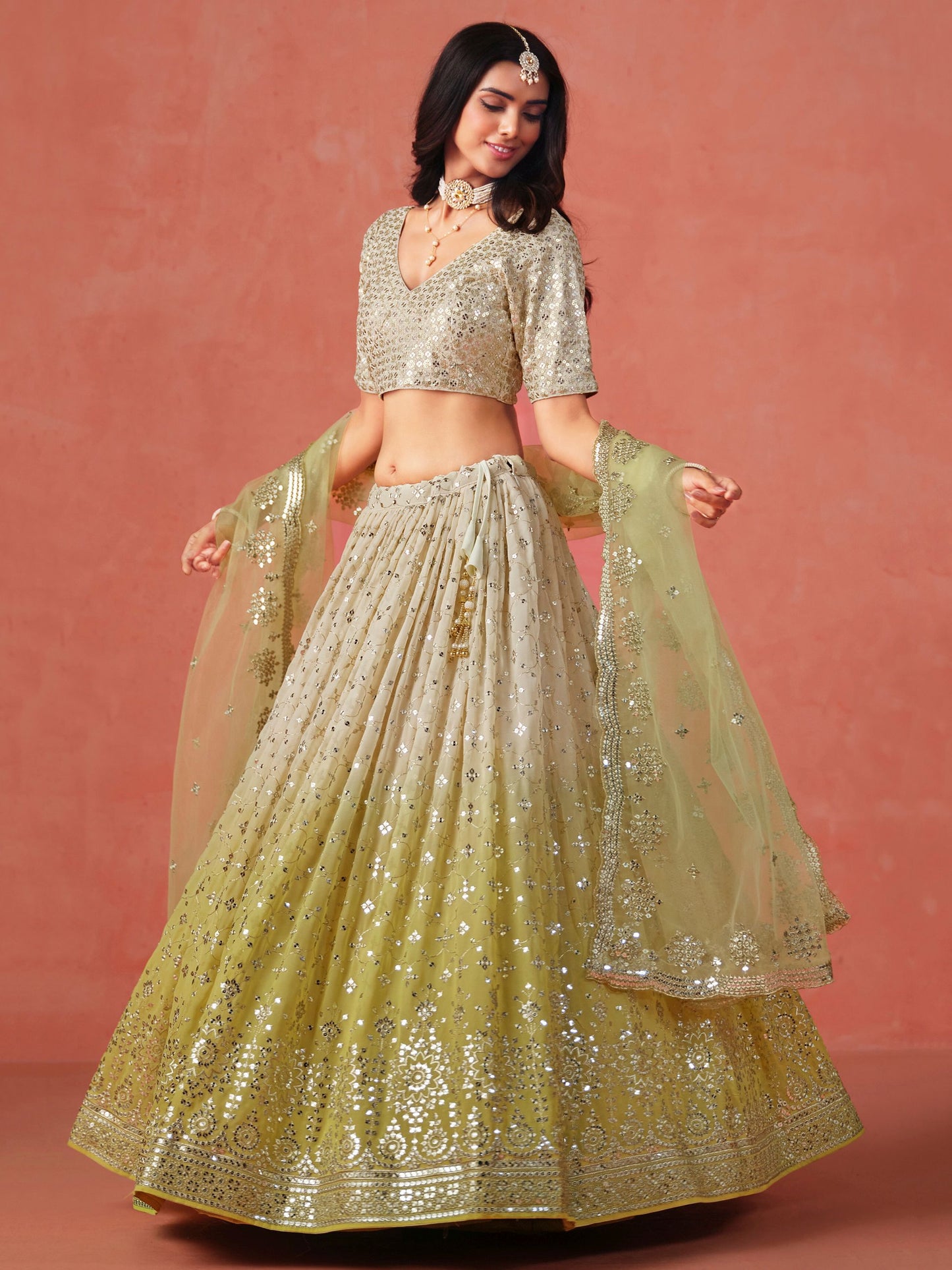 Elegance Georgette Embroidered Lehenga Set ( 11 Colours )
