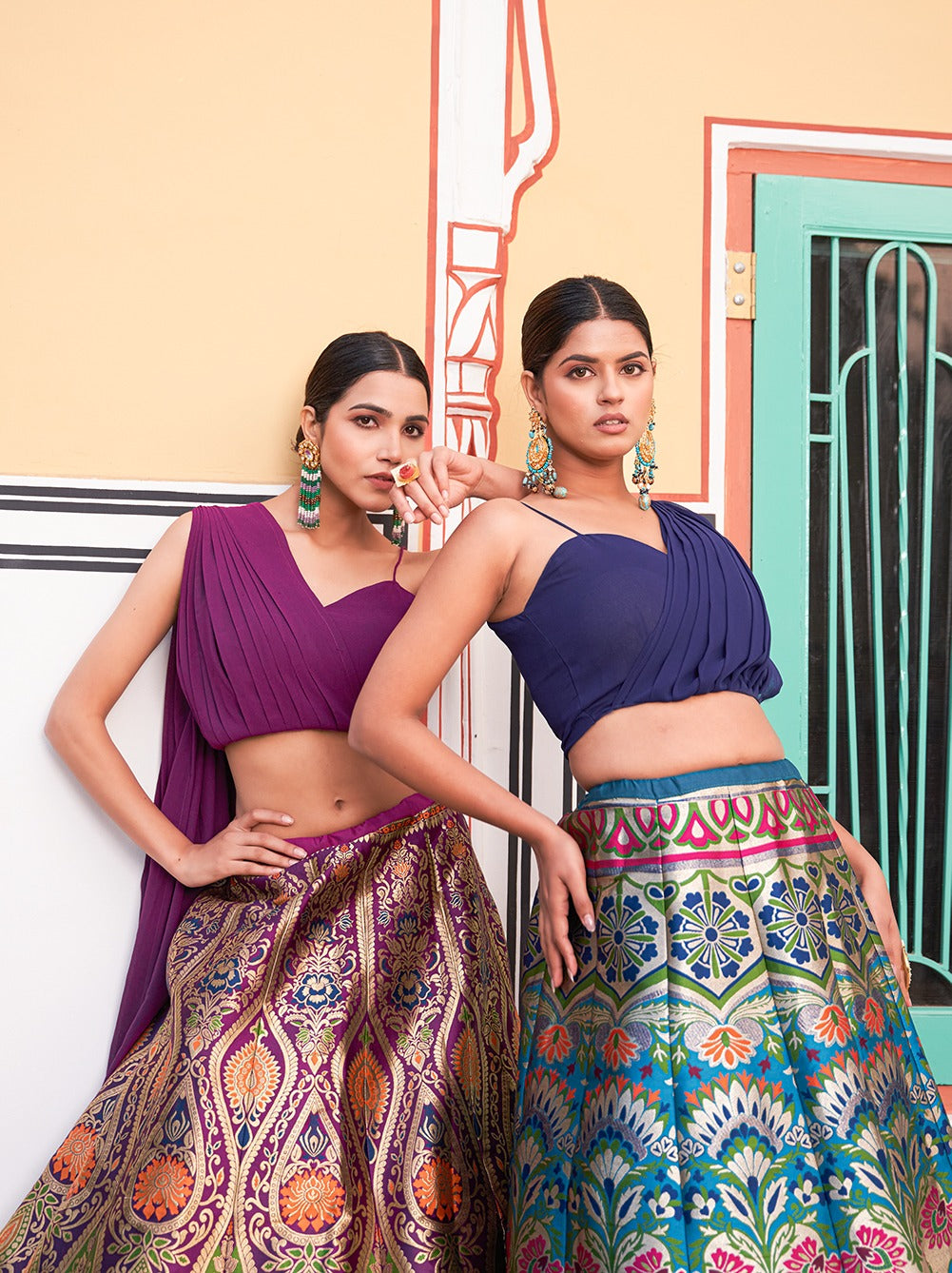 Nayika Blue Banarasi Bliss Stiched Crop Top Lehengha