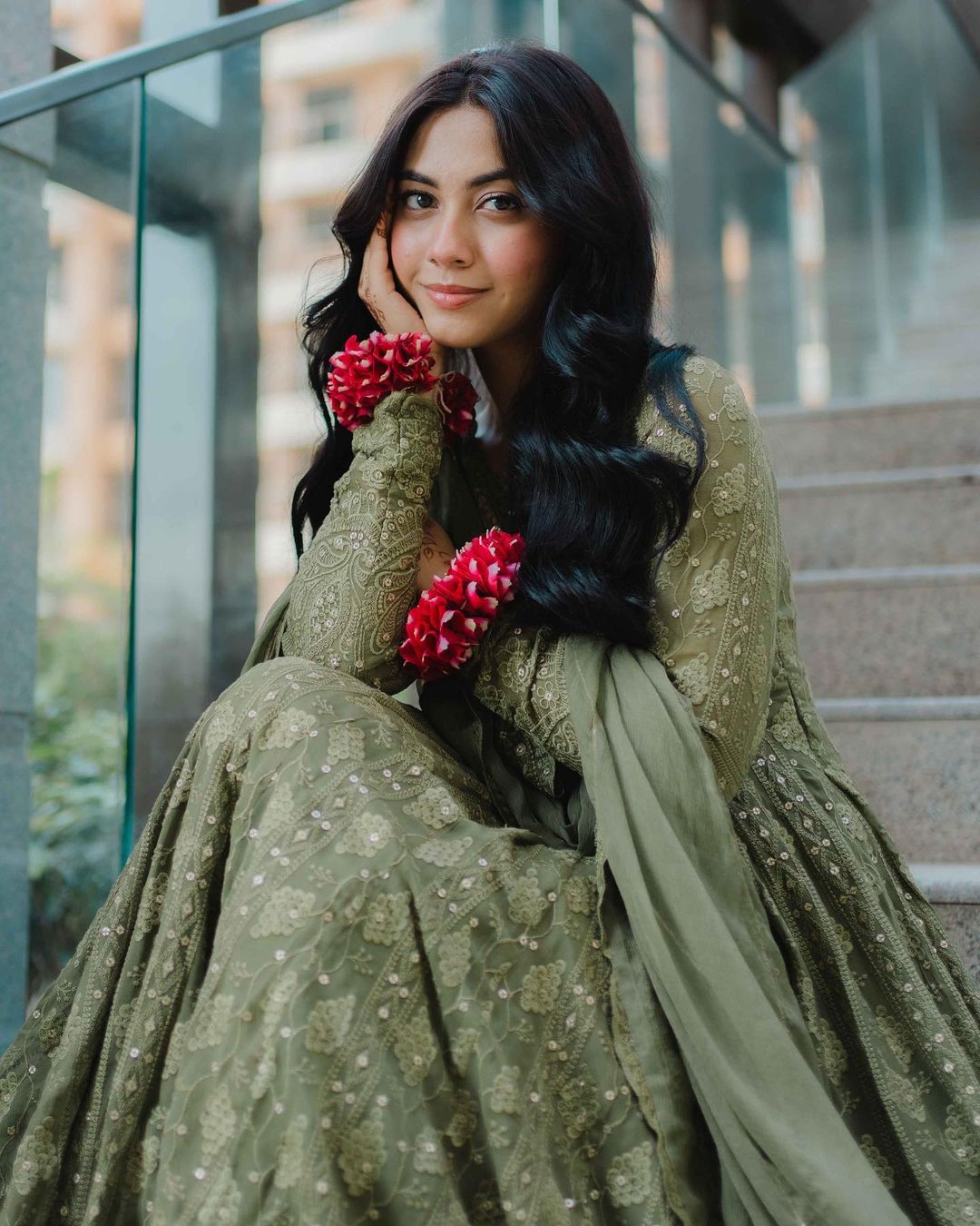 Green Forest Georgette Sequence Work Anakali