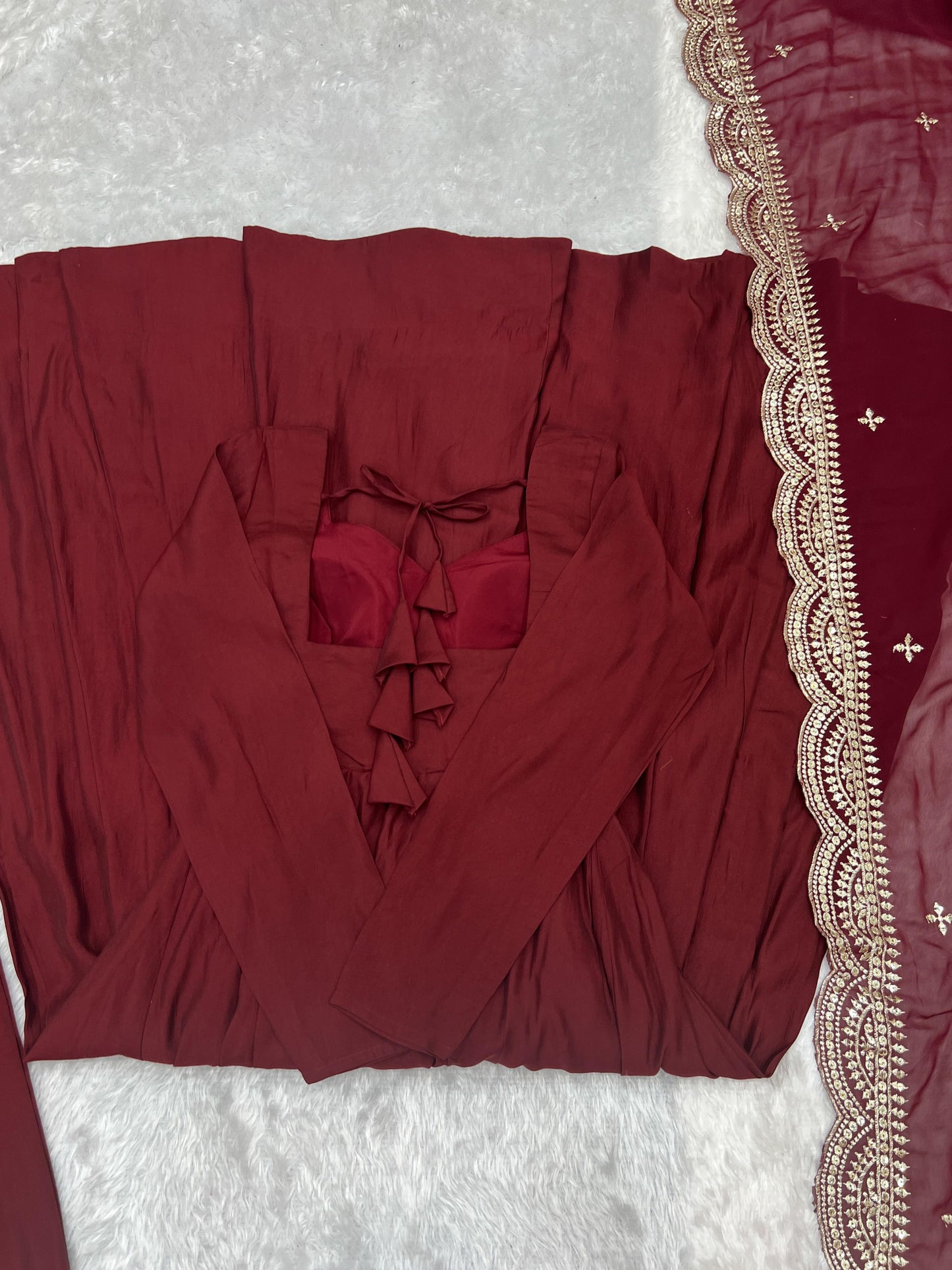 Red Masakali Pure Roman Silk Fully Flare Anarkali