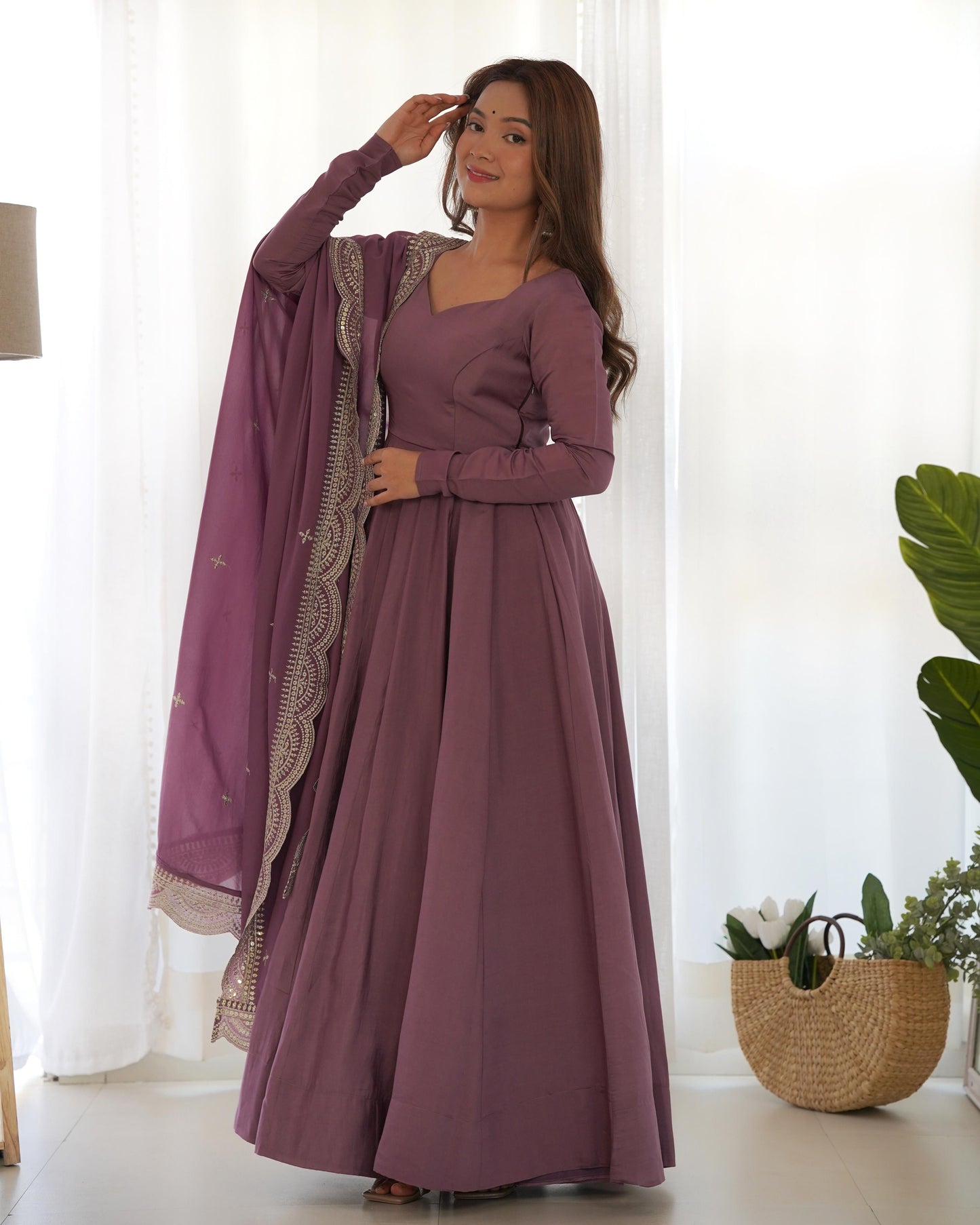Mauve Majestic Roman Silk Fully Flare Anarkali
