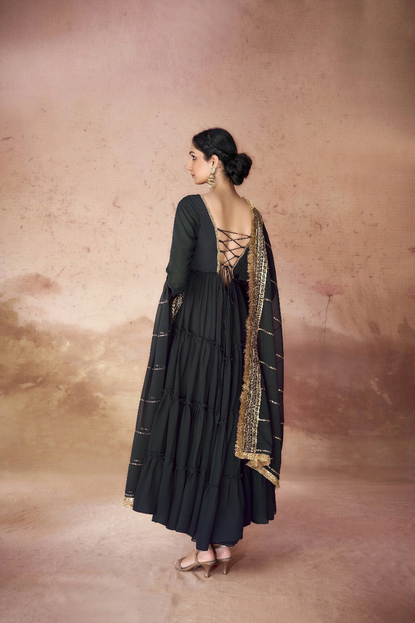 Amara Luxe Faux Georgette Ruffle Gown Set