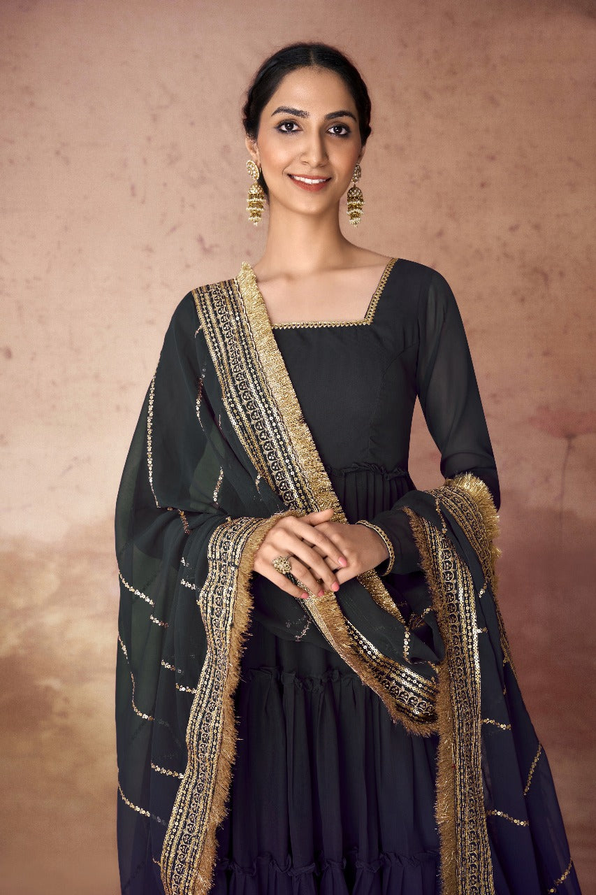 Amara Luxe Faux Georgette Ruffle Gown Set