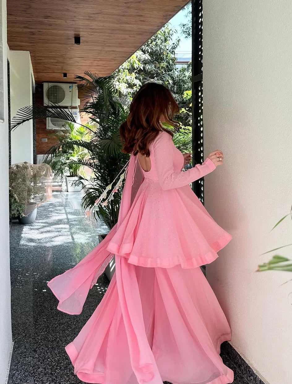 Aelvisha Baby Pink Faux Blooming Designer Sharara Suit