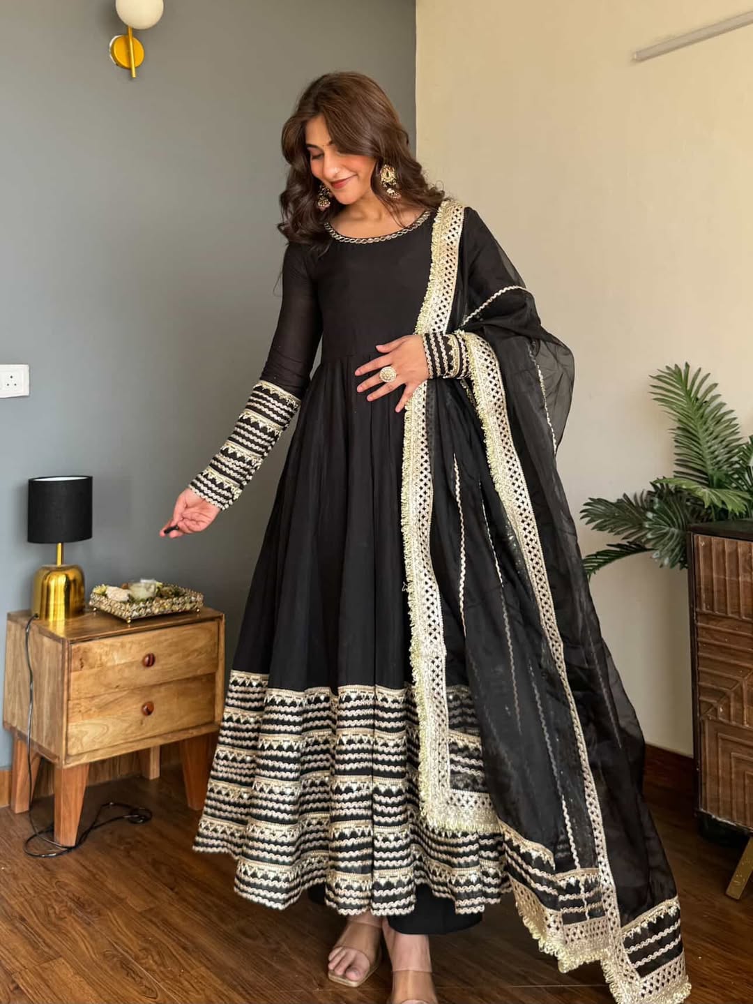 Javira Black Rayon Embroidered Anarkali Set