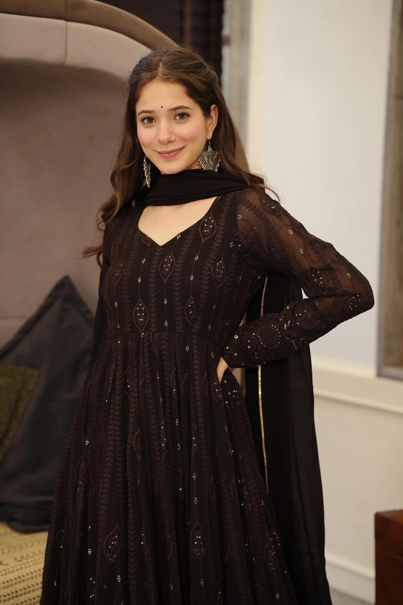 Rossy Red Nd Black Chikankari Suit Set