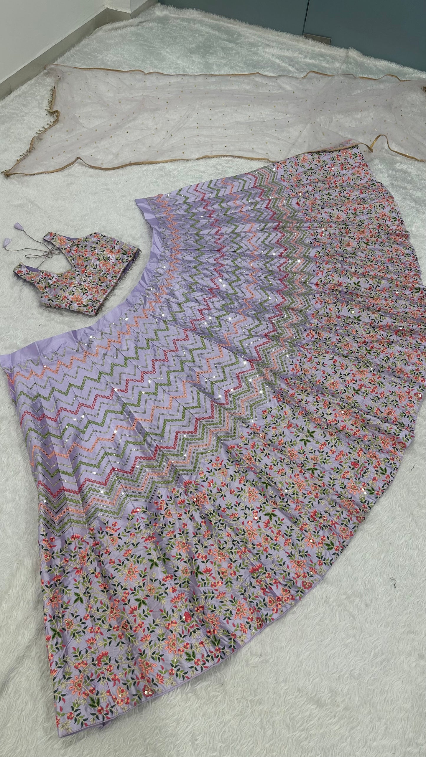 Mrunalika Satin Silk Embroidered Lehenga Choli