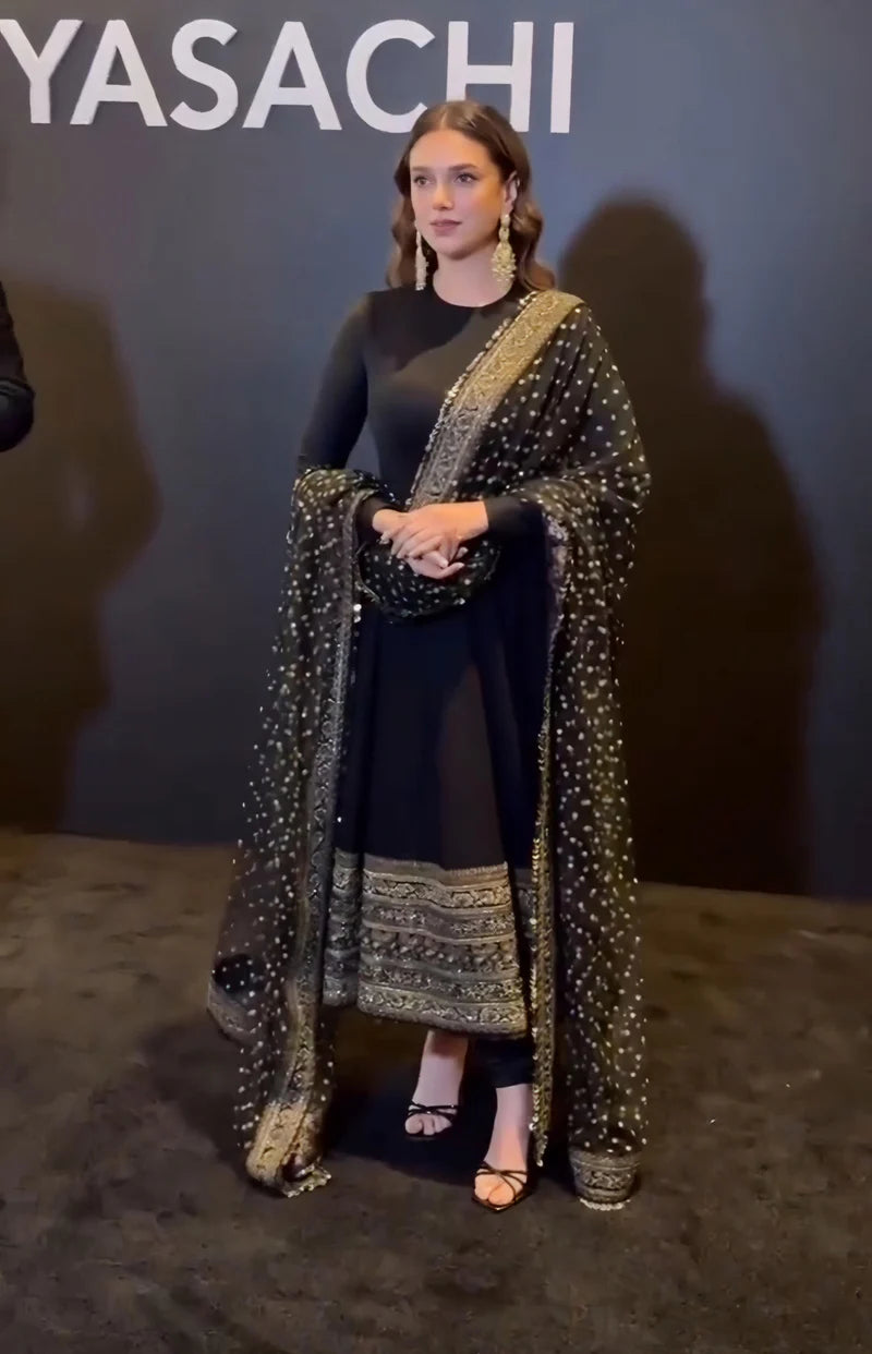 Aditi Rao Premium Black Anarkali Suit Set