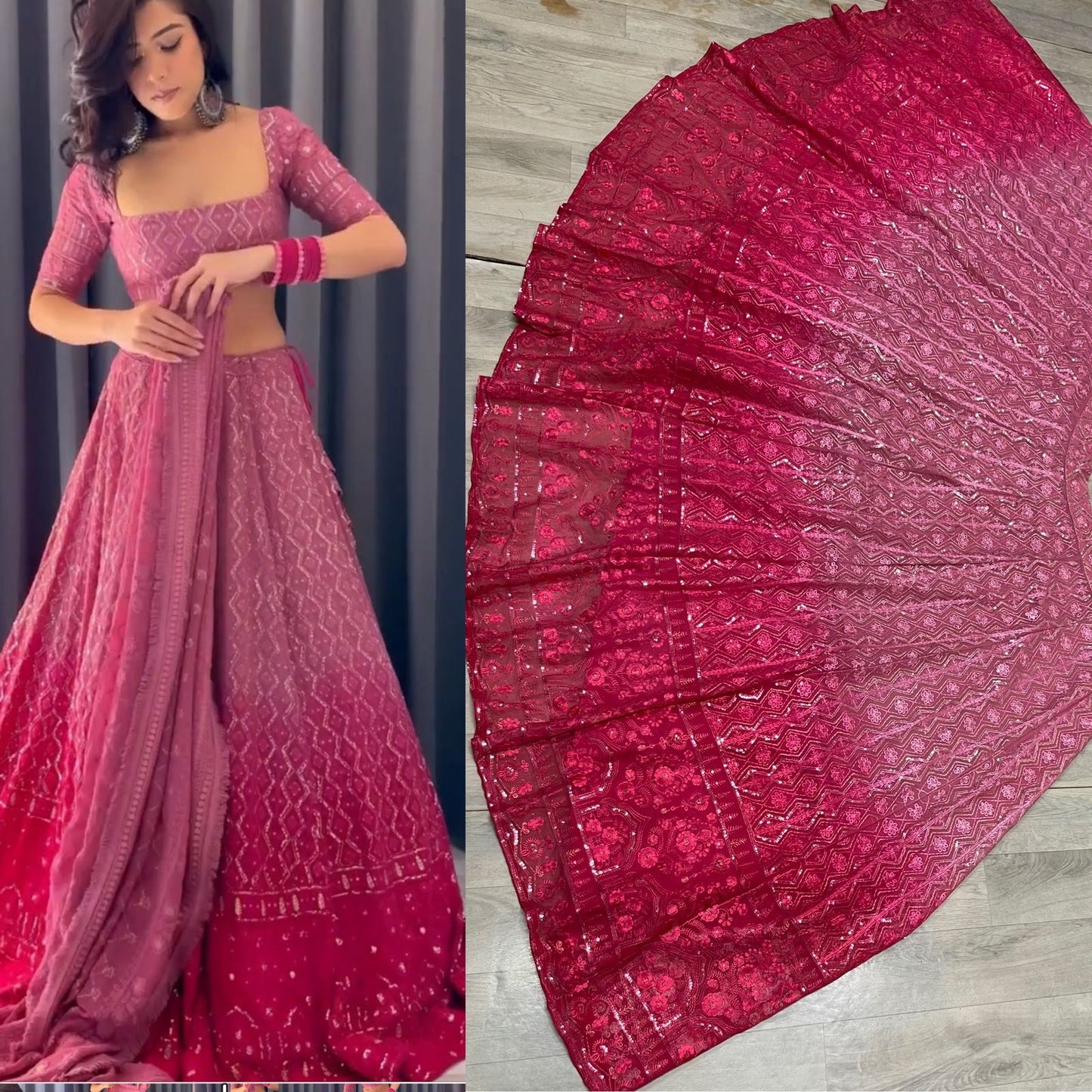 Pink Maharani Duel Shade Lukhnowi Lehengha Choli