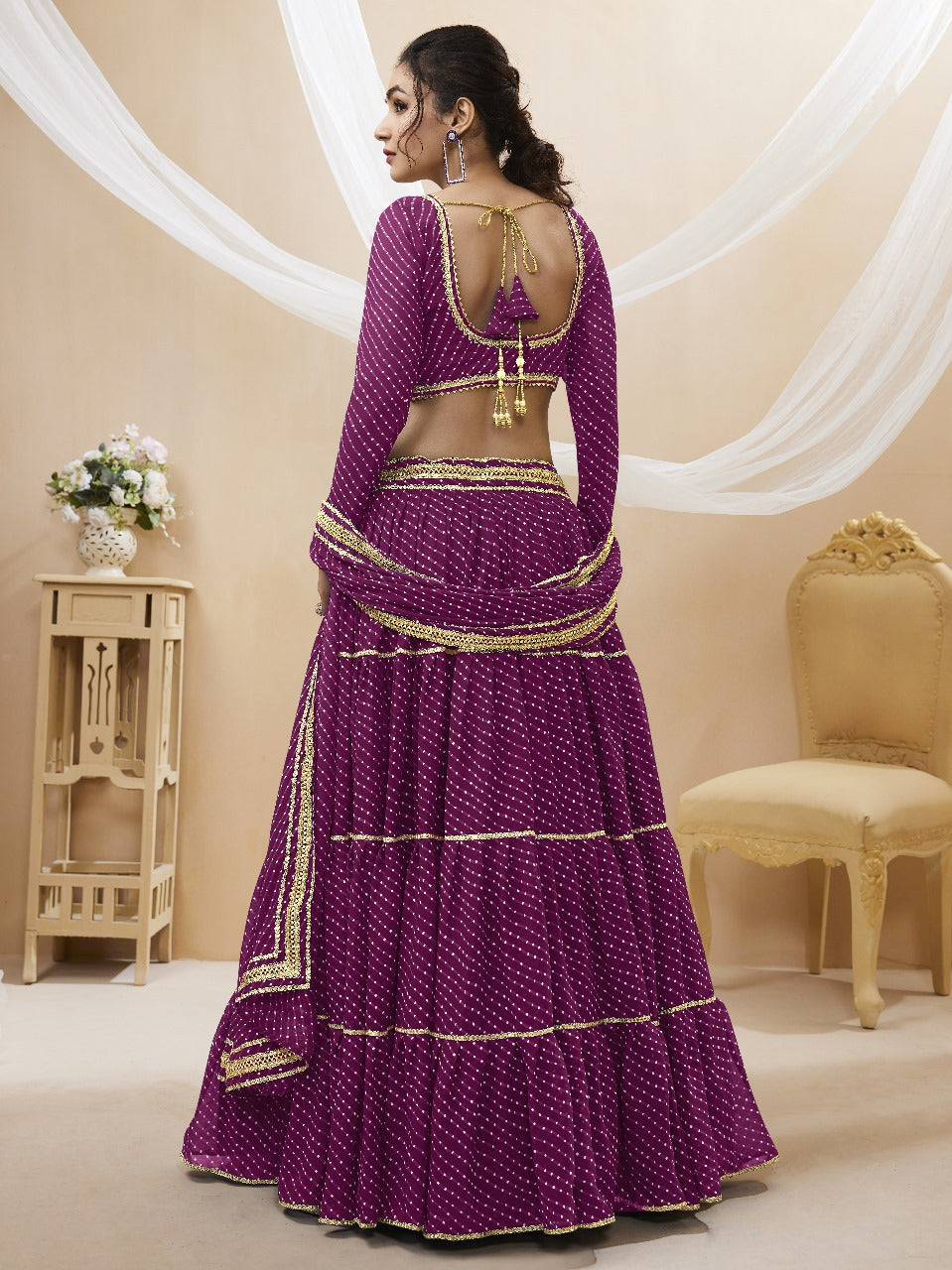 Purple Eleganca Georgette Laheriya Print Lehengha Choli