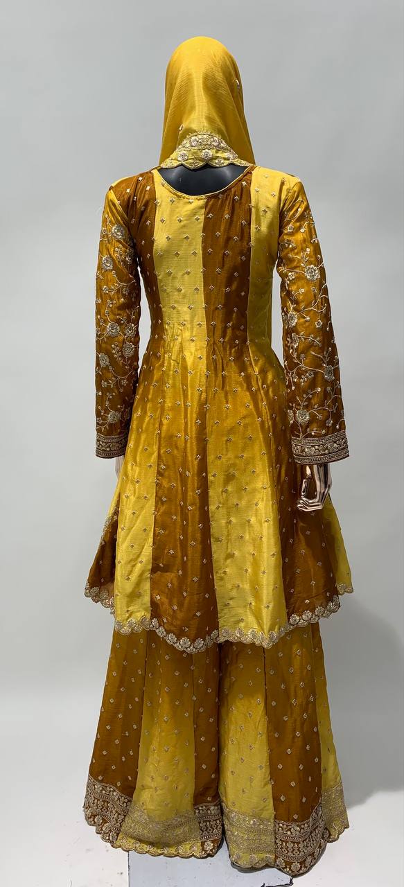 New Yellow Embrodairy Work Stiched Sharara