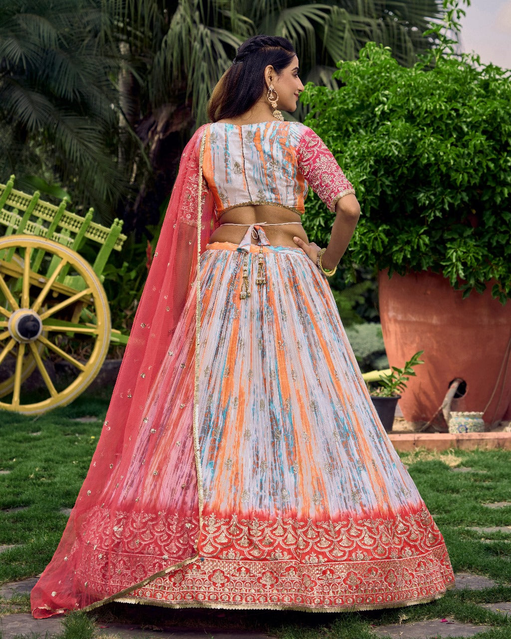 Pink Chinon Fabric Zari Embroidery Work Lehengha Choli