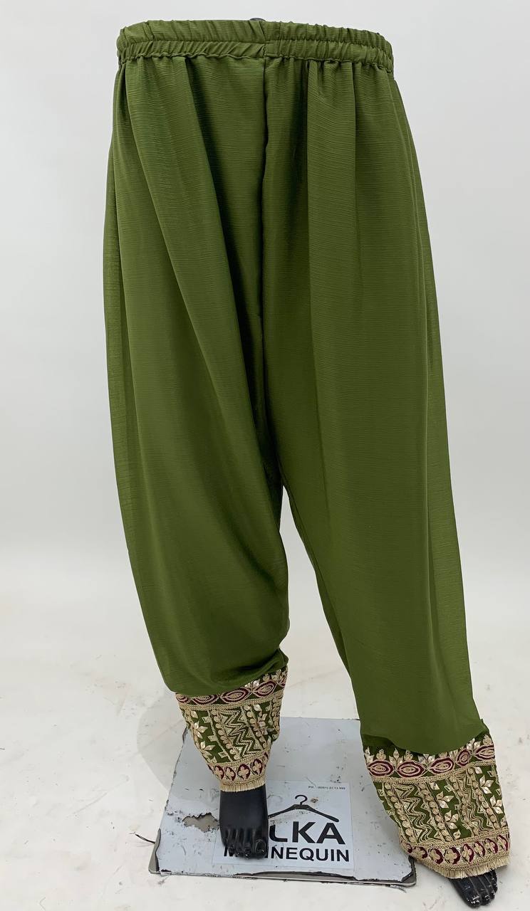 Olive Green Embroidered Chinon Suit Set with Dupatta