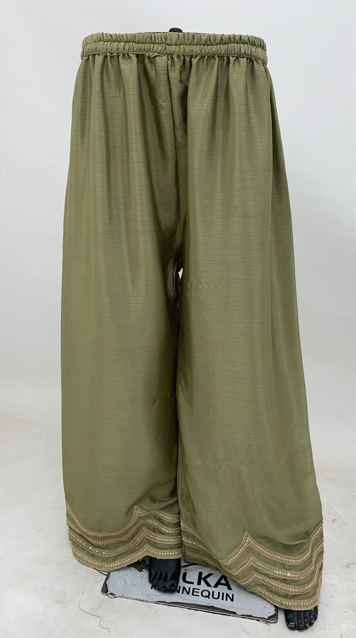 Light Olive Green Embroidered Chinon Suit Set