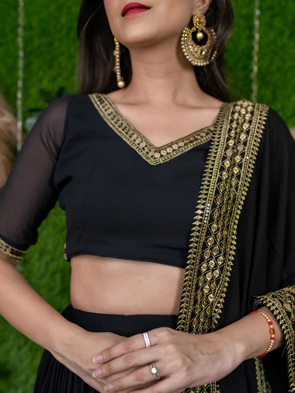 Mrinalini Black Georgette Zari Sequins Embroidered Lehenga Choli