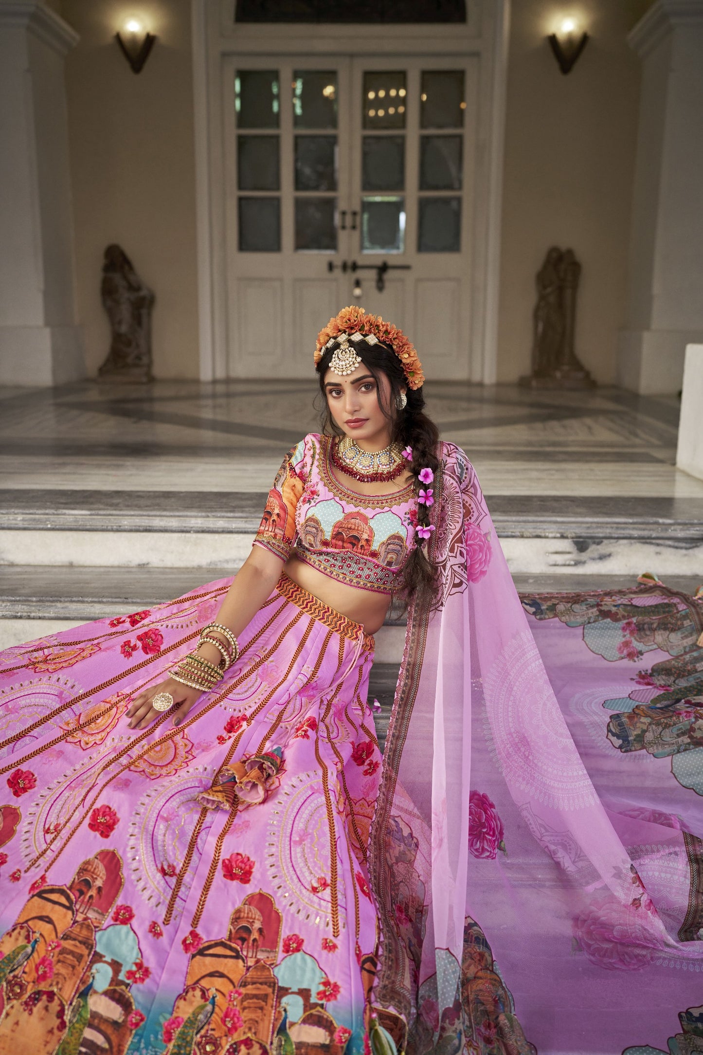 Ishwarya Pink Art Silk Lehenga Choli with Organza Dupatta