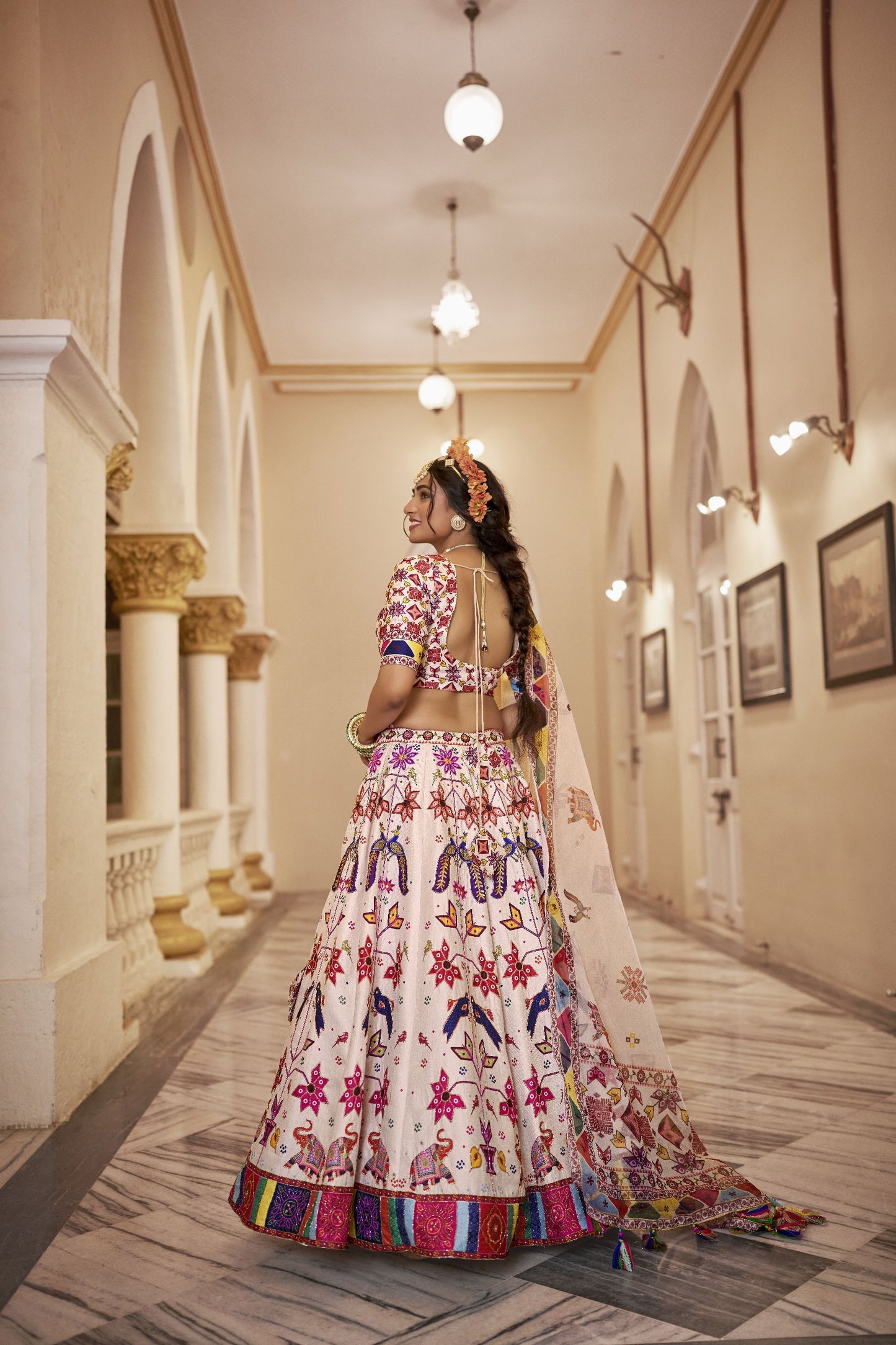 Tanirika Off White Art Silk Lehenga Choli with Organza Dupatta