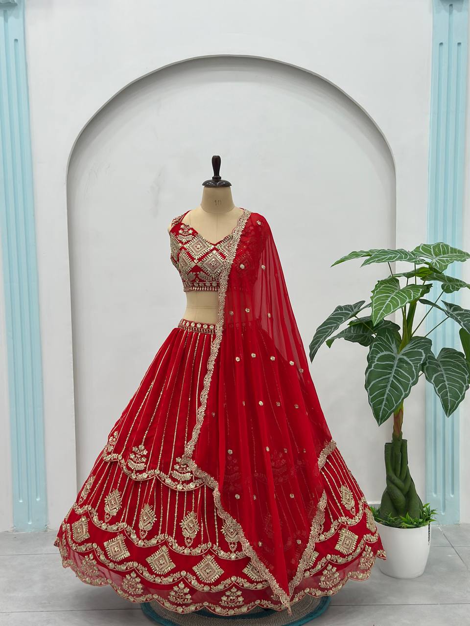 Rajni Royal Red Heavy Embroidered Bridal Lehenga Set
