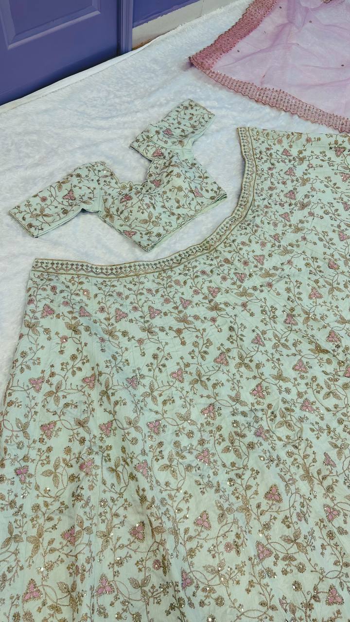 Pista Mulberry Silk Lehenga Set