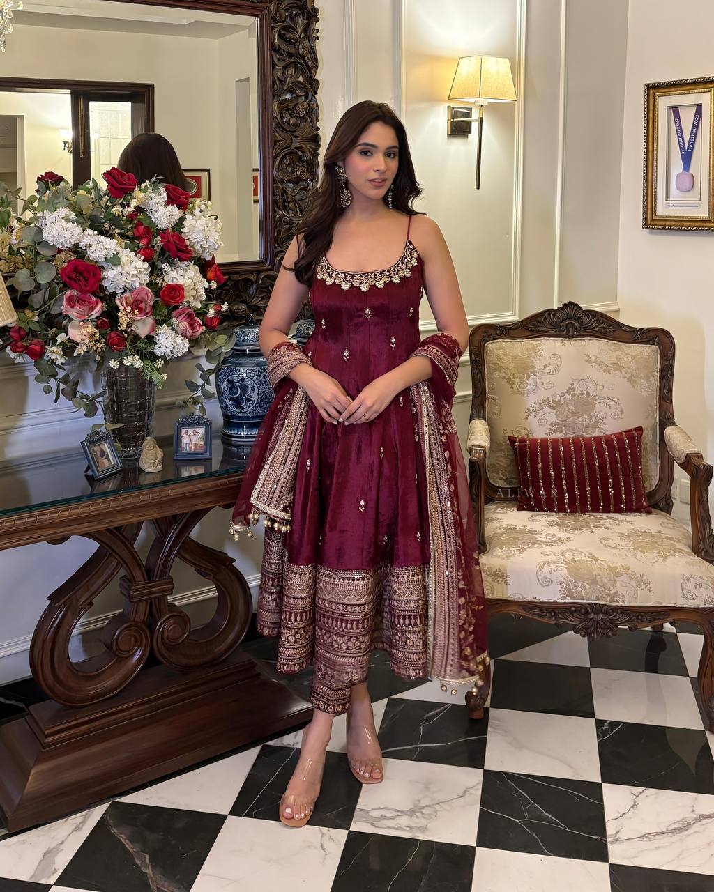 Mehzabeen Regal Zari-Codding Gown Set