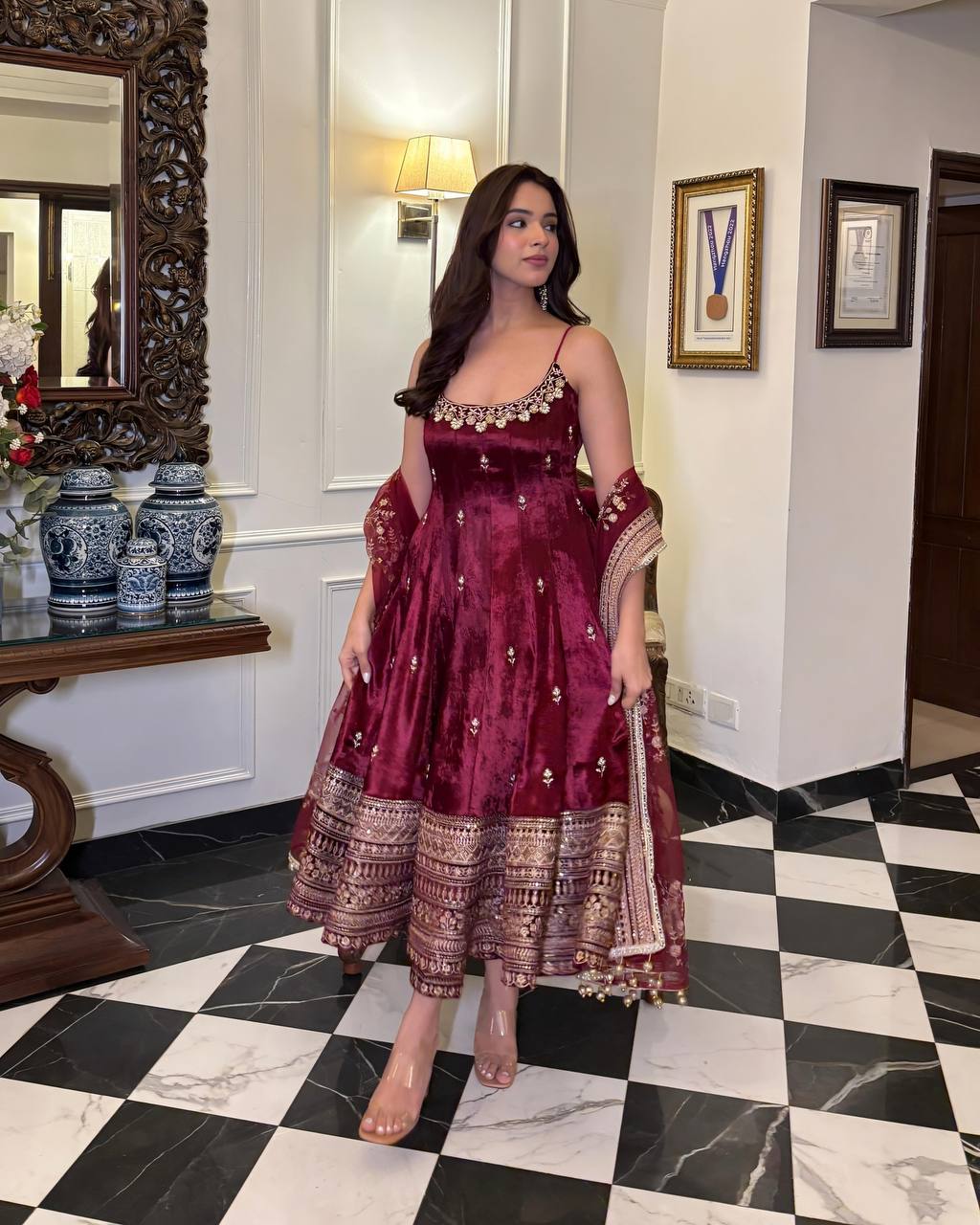Mehzabeen Regal Zari-Codding Gown Set