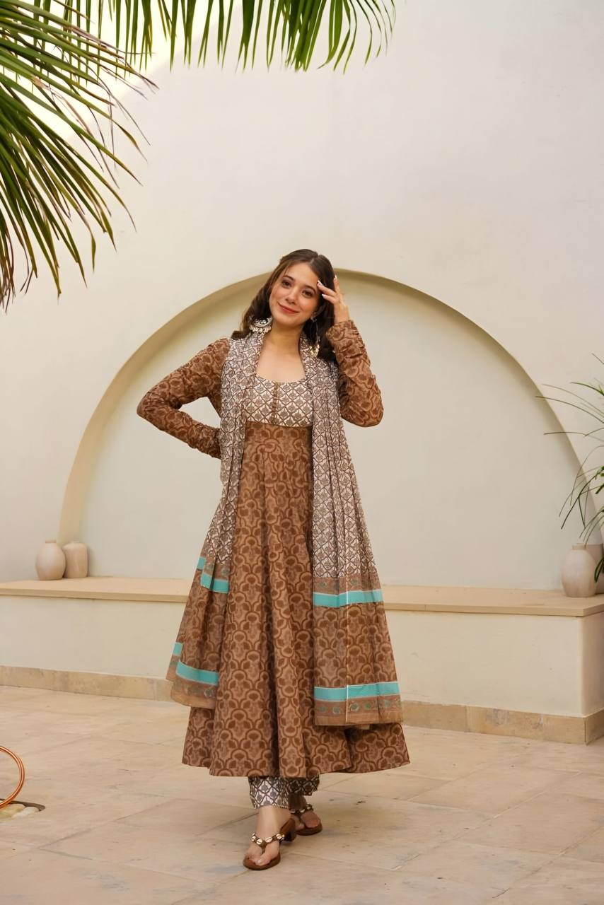 Ziva Maslin Digital Print Anarkali Set