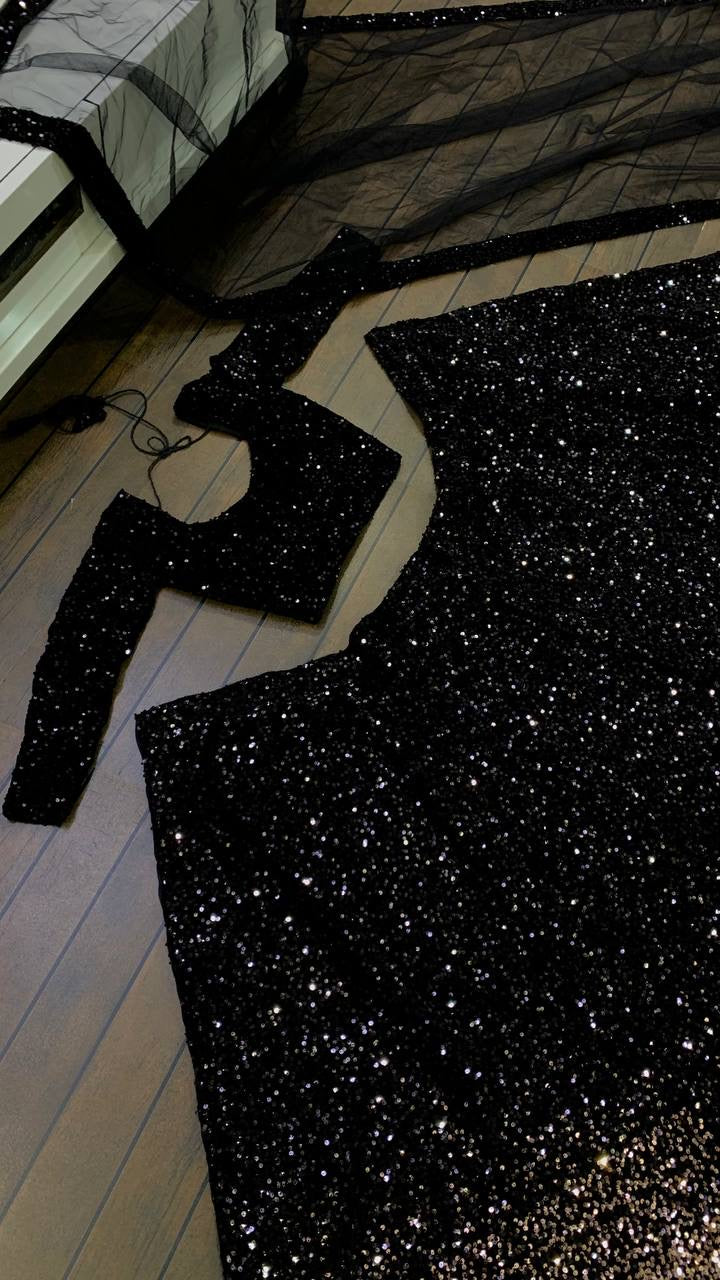 Stunning Black Gold Velvet Lehengha Choli