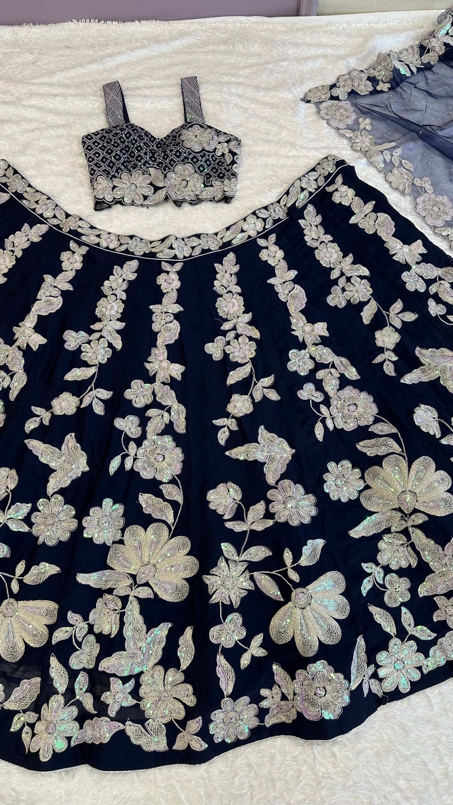 Kasturi Silk Blue Rainbow Sequins Lehengha Choli