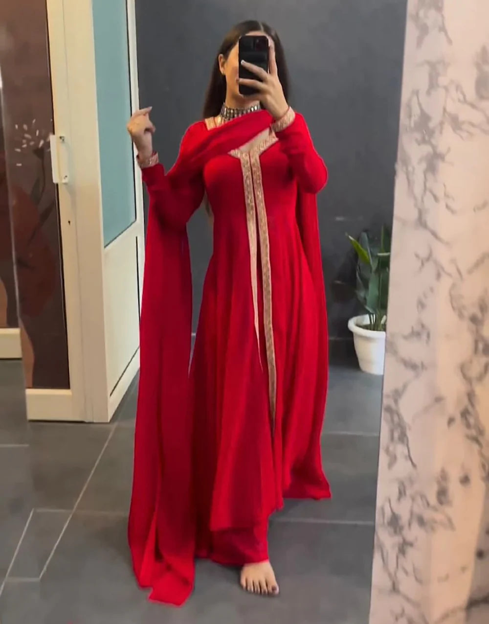 Red Festive Wear Georgette Anarkali