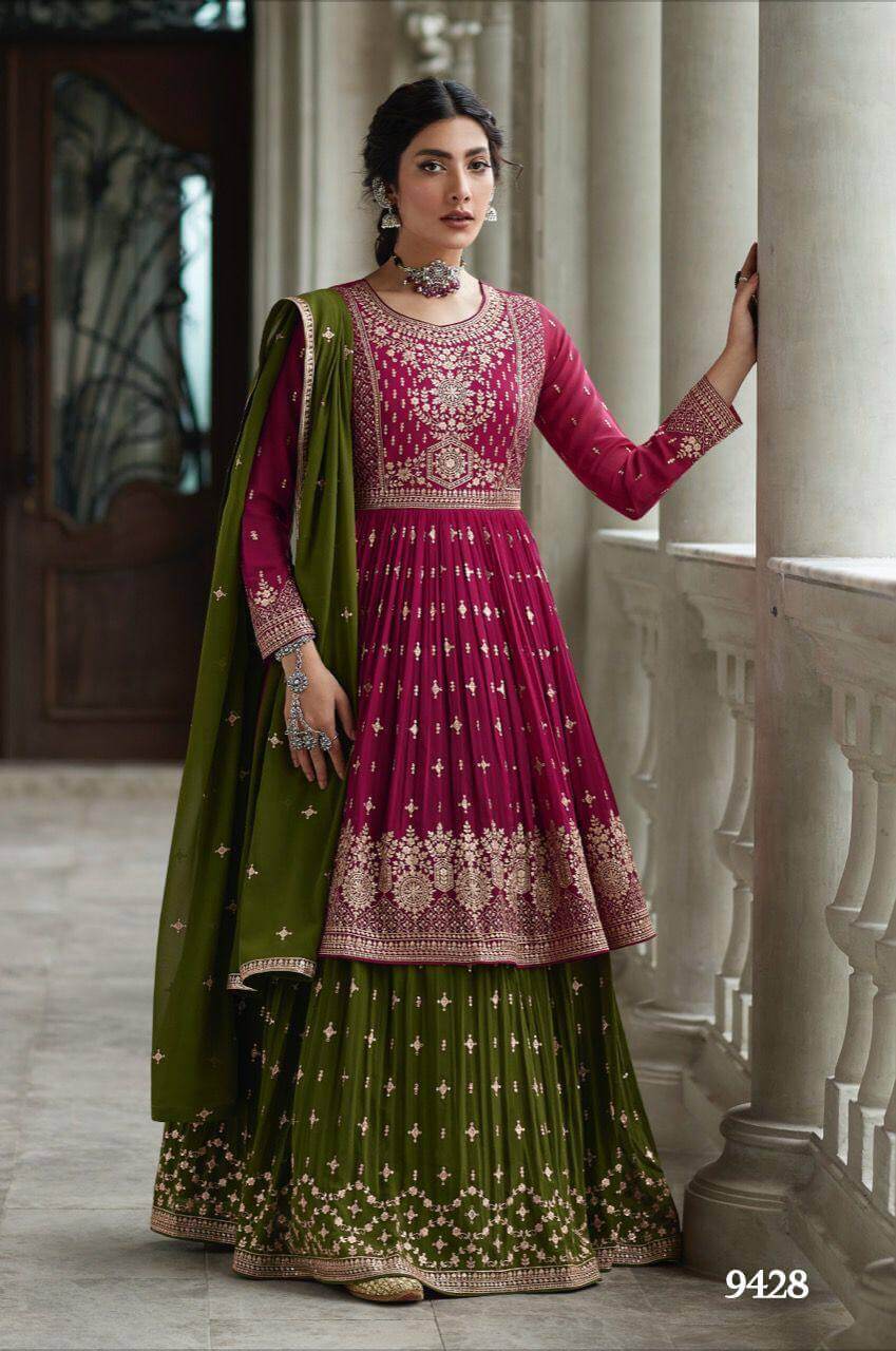 New Pink Or Mehndi Colour Gown