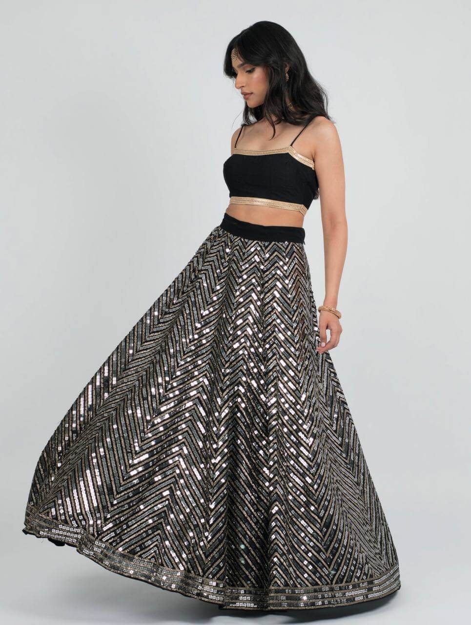 New Black Partywear Zari Work Lehengha Choli