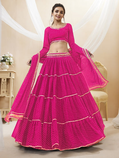 Barbie Pink Georgette Laheriya Print Lehengha Choli