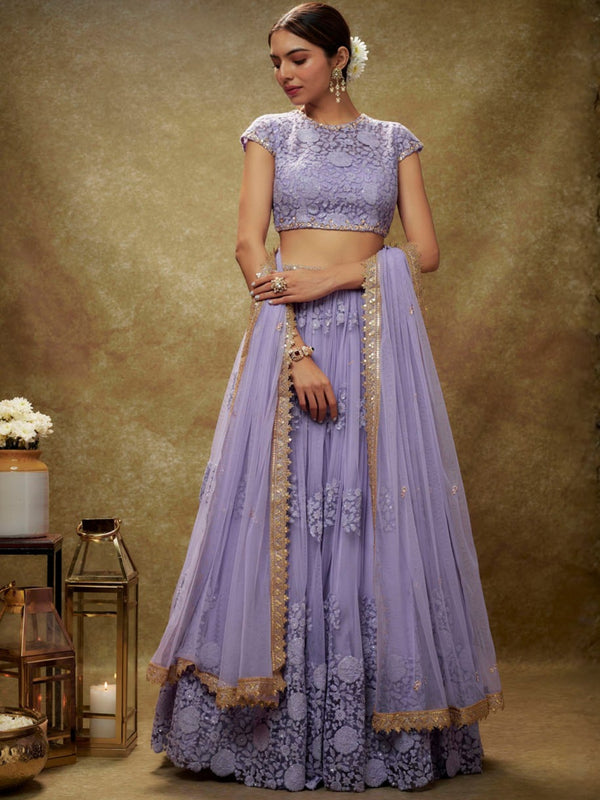 Zareen Lavender Embroidered Net Lehenga Choli