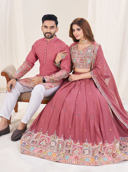 Rang-e-Shyaam Embroidered Lehenga Choli & Matching Men's Kurta Set Combo