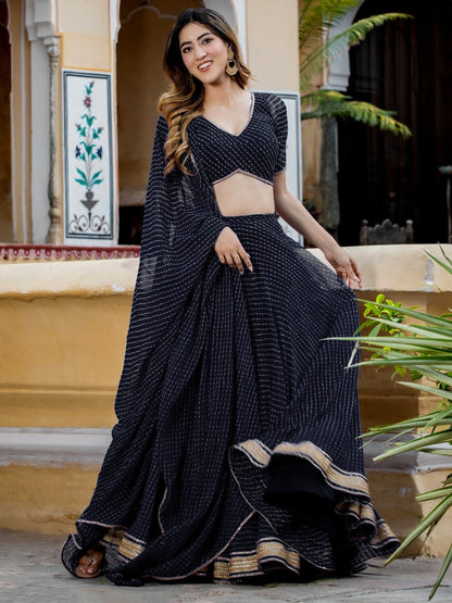 Embrace Elegance with Our Black Georgette Lehenga Choli Set!