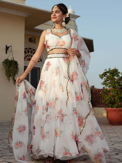Trisha White Oraganza Floral Print Lehengha Choli
