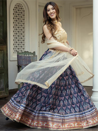 Blue Art Silk Gotta Patti Work Lehengh choli